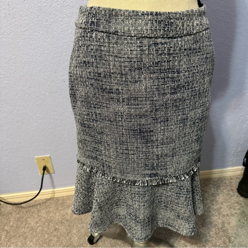 Karl Lagerfeld Paris Ruffle Fit And Flare Knee Length Tweed Lined Skirt